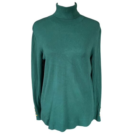 IMAN dark green long sleeve stretchy pullover turtleneck top women's size medium - Picture 1 of 8